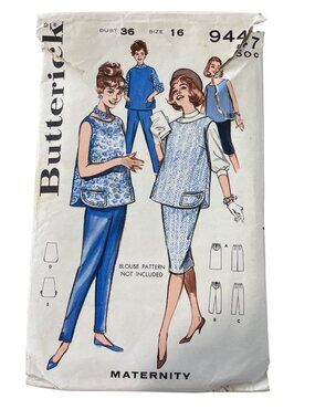 Vintage Butterick 9447 Sewing Pattern Size 16 Bust 36 Maternity Coordinates CUT
